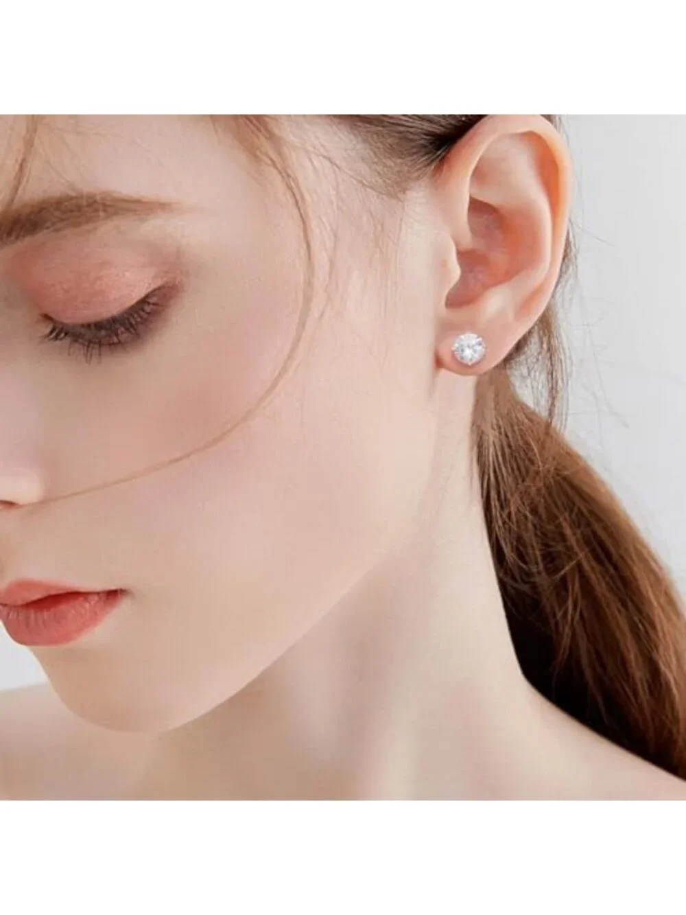 Stunning Round Cut Moissanite Stud Earrings, D Color VVS1, 18K White Gold Plated